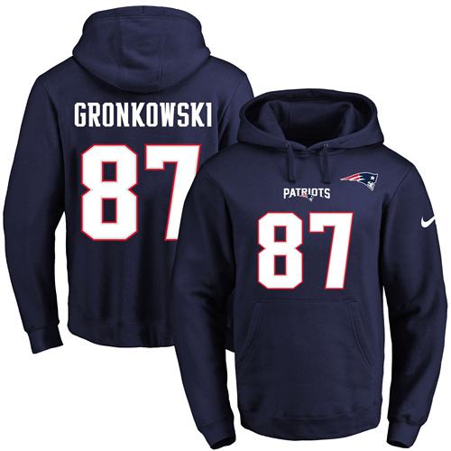 Nike Patriots #87 Rob Gronkowski Navy Blue Name & Number Pullover NFL Hoodie
